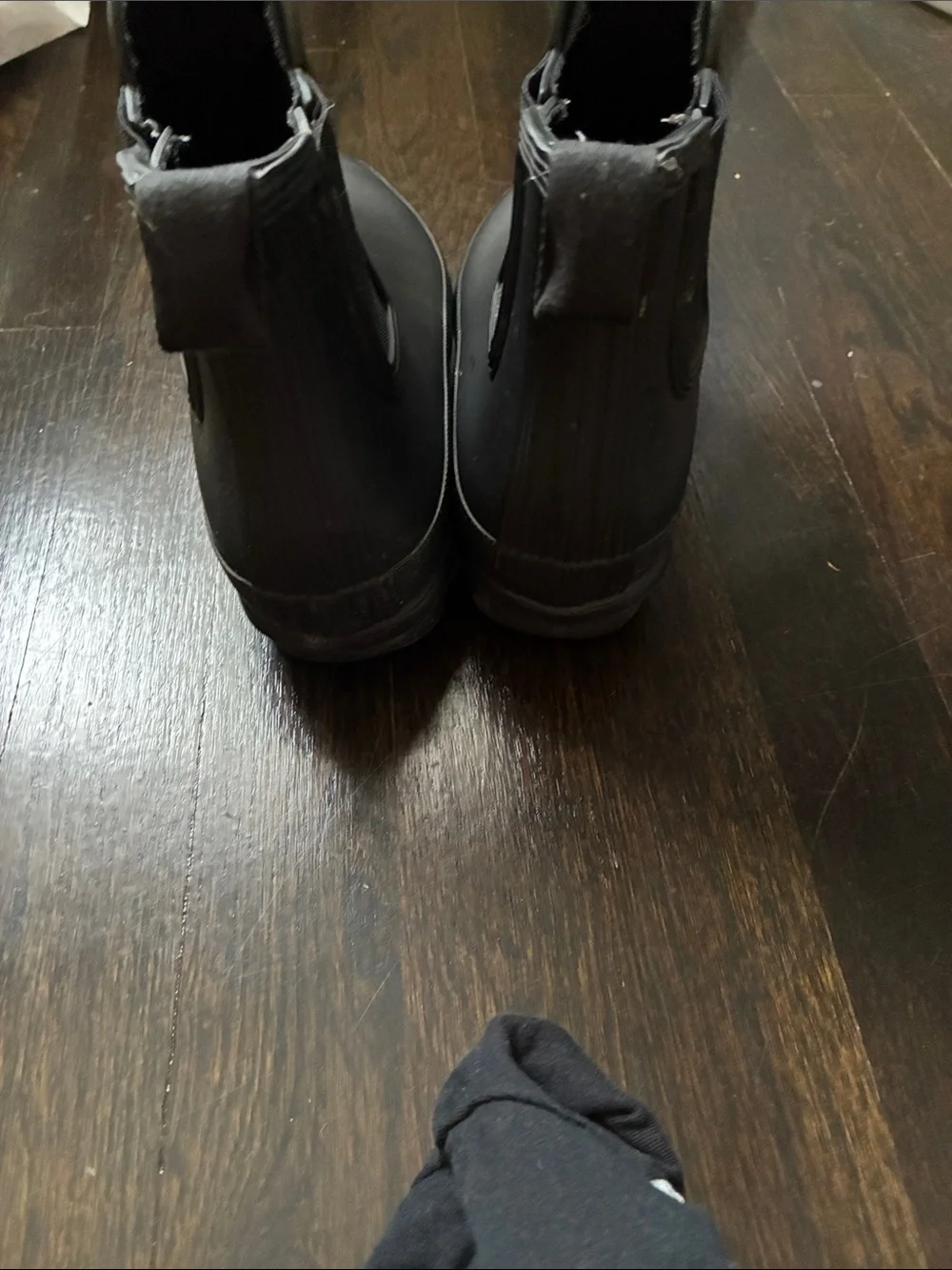 Hunter Black Chelsea Rain Boots with Red Logo
